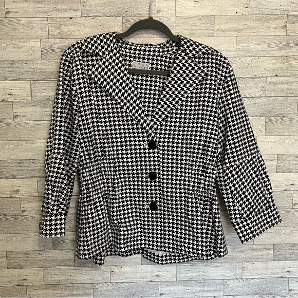 Black & White Size Large Houndstooth Jacket By Joan Rivers Elastic Waist Dainty - Picture 3 of 10
